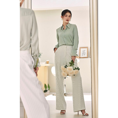 Quần Tây Ống Rộng Sọc GILLEE Lưng Cao Vải Cao Cấp FQR032