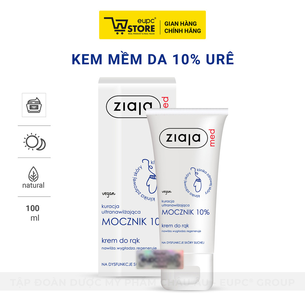 Kem Mềm Da 10% Urê Ziaja Med 100ml Giảm Khô Và Giảm Ngứa Nhanh, Hỗ Trợ Làm Bong Sừng, Bạt Vẩy EUPC S