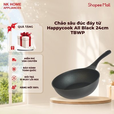 Chảo sâu đúc đáy từ Happycook All Black 24cm TBWP-24cm/ 28cm - Hàng chính hãng - Giao hỏa tốc 2h HCM