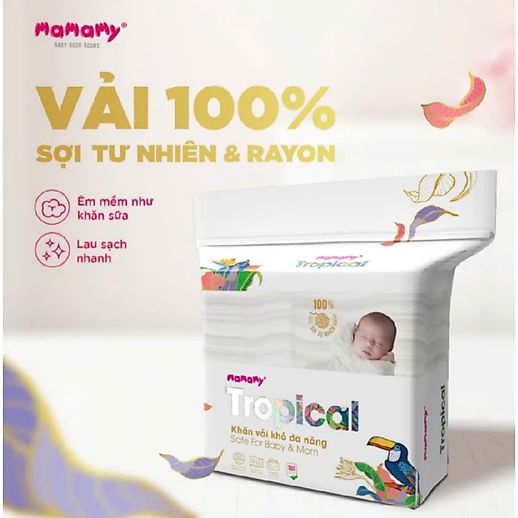 Khăn Vải Khô Đa Năng Mamamy Tropical (160 tờ) Cao cấp dùng thay khăn sữa, an toàn cho bé.