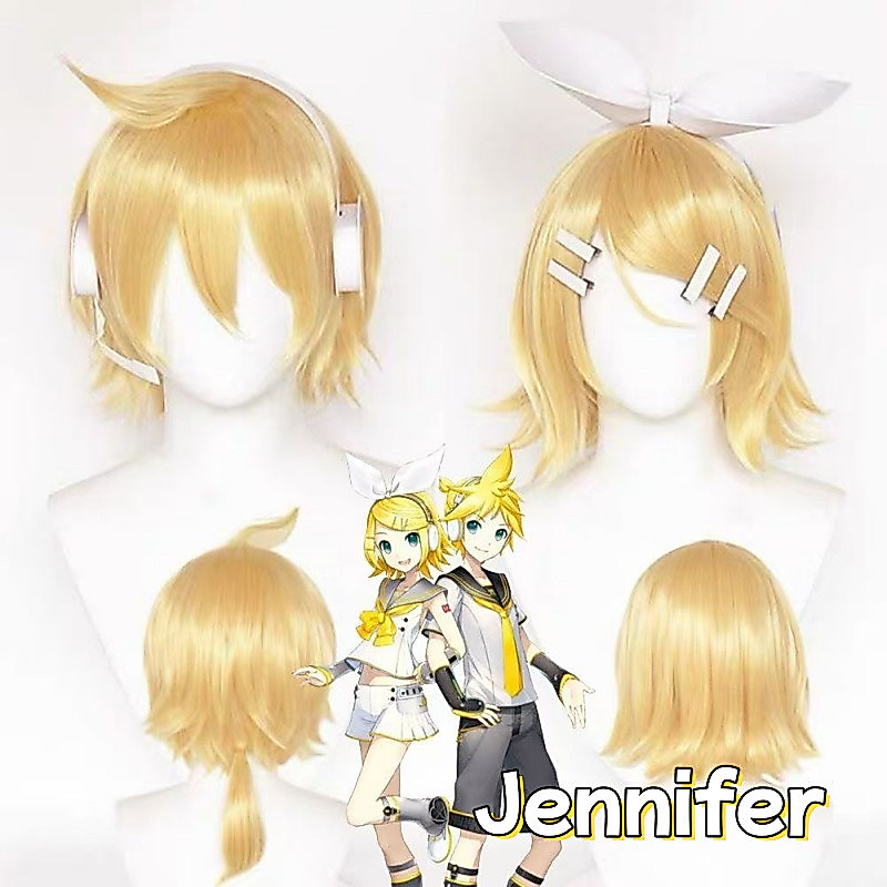Anime Vocaloid Kagamine Rin/Kagamine Len Cosplay Wig 30cm Short Gold Yellow Wigs Heat Resistant Synt