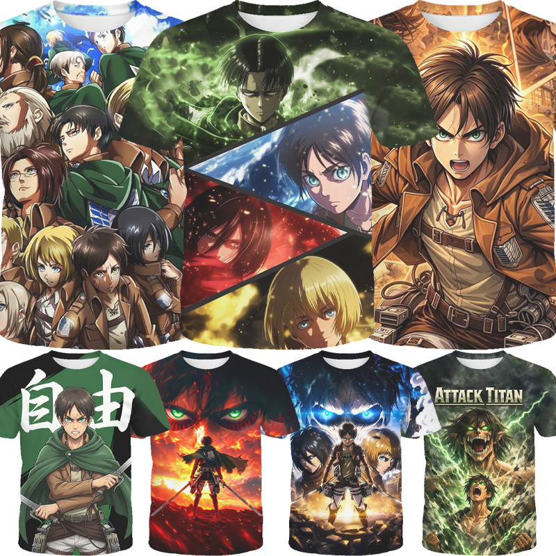 Attack On Titan Attack On Titan Anime Trẻ Em Áo Thun Tay Ngắn 3-13 Tuổi Bé Trai Allen Will Mikasa Fu