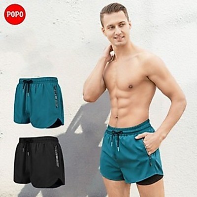 Quần bơi nam, quần đi biển, đi bơi, chơi thể thao 2 lớp POPO QB5 vải pha thoáng khí, mau khô