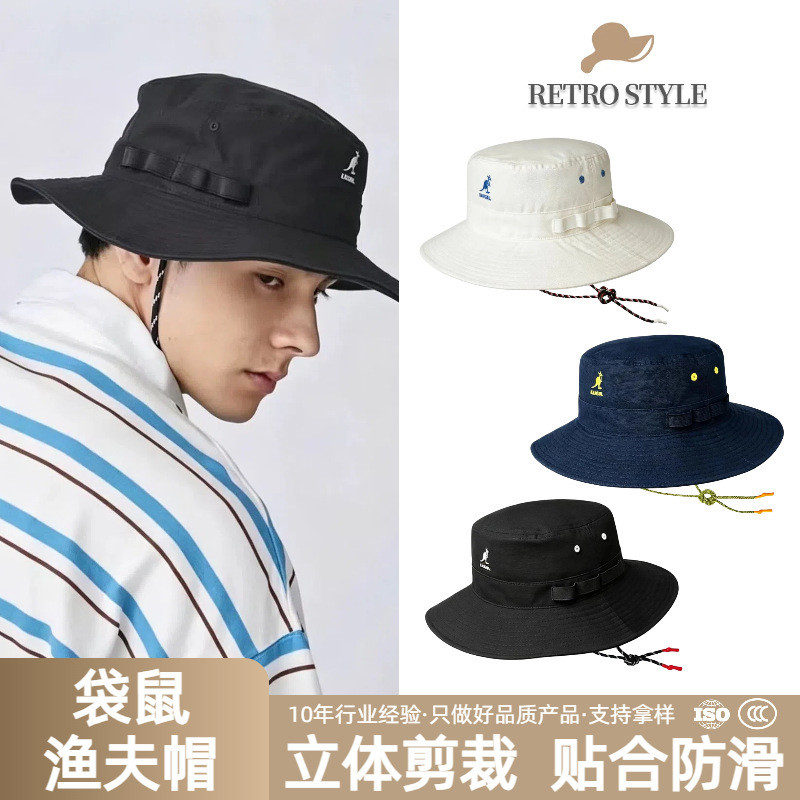 Kangaroo Lớn Vành Phẳng Nón Dây Rút Chống Gió Leo Núi Mũ Chống Nắng Nam Nữ Cùng Phong Cách KANGOL Dạ