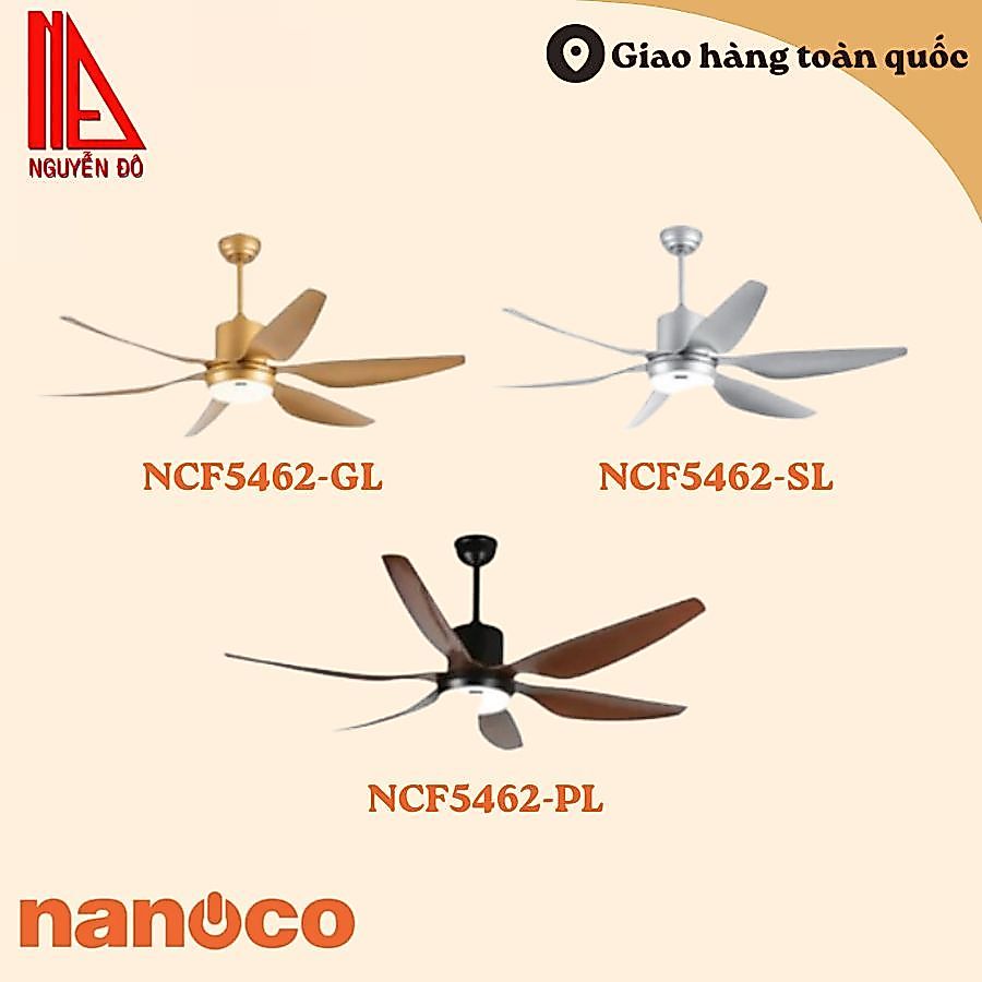 Quạt trần Nanoco NCF5462-PL, NCF5462-GL, NCF5462-SL, NCF5653-WL