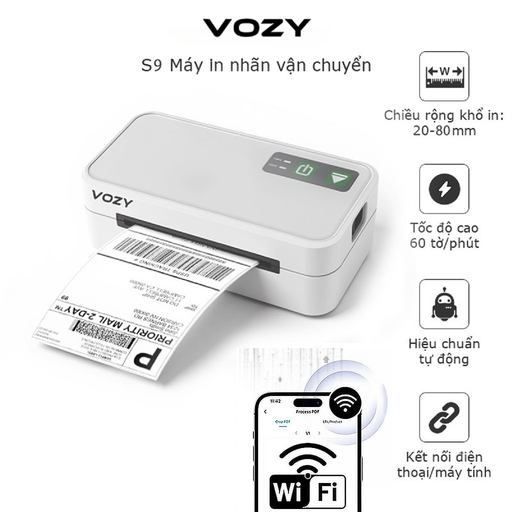 Máy in nhãn nhiệt VOZY A6 / A7 Máy in vận đơn Bluetooth 3 / 4 inch Máy in mã vạch nhiệt 80mm