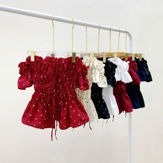  Áo Trễ Vai Bigsize Nữ Kiểu Ôm Body Tay Ngắn Lưng Thun Kèm Dây Phối Nơ Cho Chubby A295 