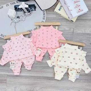 (COMBO 3 BỘ ) quần áo LEN tăm DÀY dài tay thu đông họa tiết in kín và kẻ sọc cho bé gái size 6-16kg