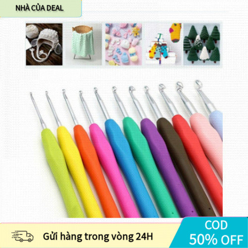 [COD] Kim móc len cán nhựa mềm nhiều màu 2-6mm, set 9 chiếc móc đan sợi len nhôm tiện dụng cho thủ c
