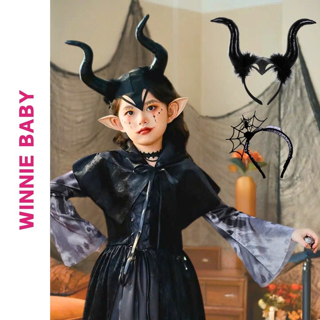 Bờm Cài Tóc Hình Sừng Ma Thuật Màu Đen Cosplay Halloween Cho Bé Gái – Phụ Kiện Hóa Trang Quỷ Dữ, Ma 