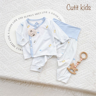  Bộ dài sơ sinh bé trai bé gái Cutit quần cạp cao hoạt tiết kẻ chất petit mềm mại thoáng mát thấm hút mồ hôi CT.D25.12 