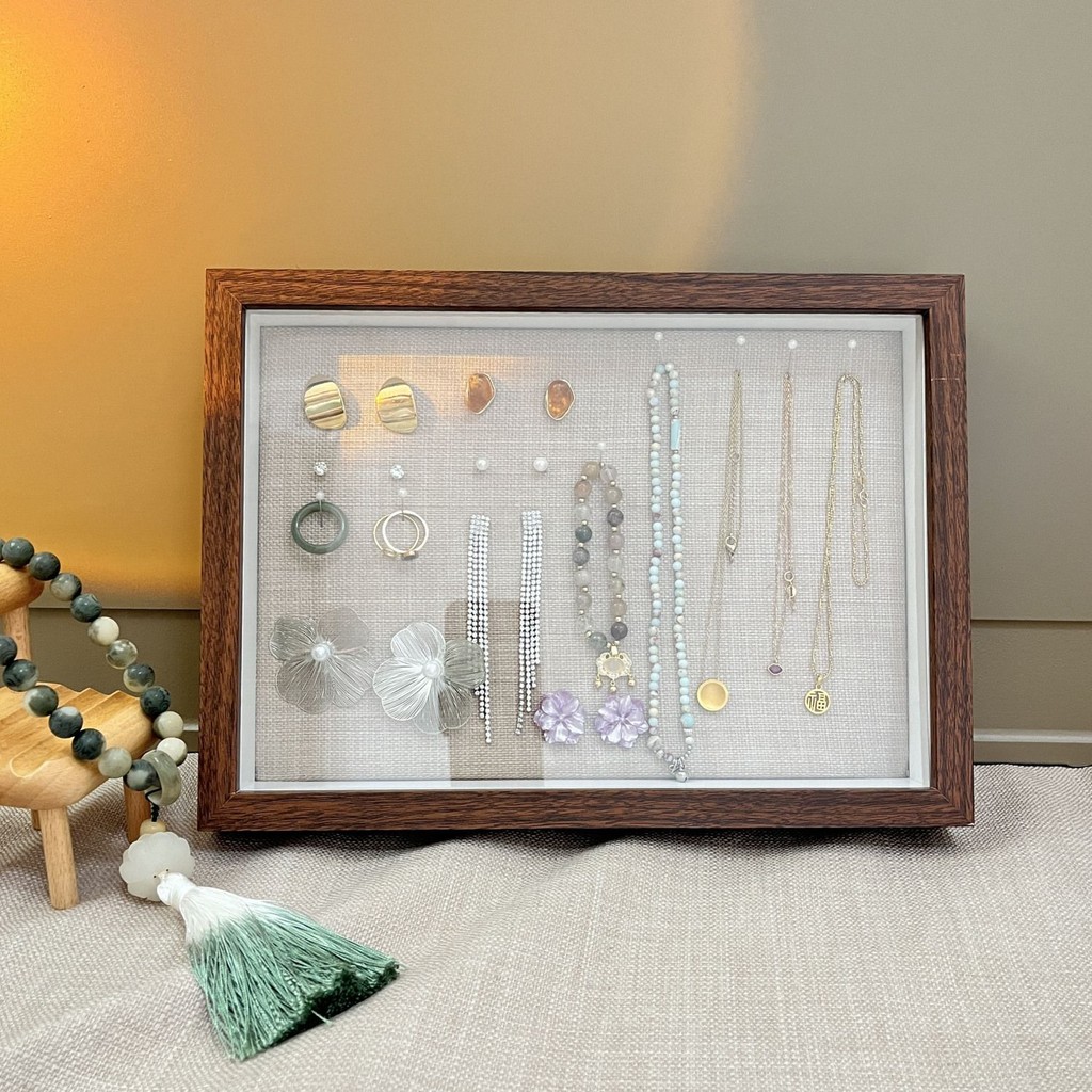 Giá trưng bày trang sức phong cách Instagram, khung trưng bày đựng trang sức bông tai chống bụi kéo 