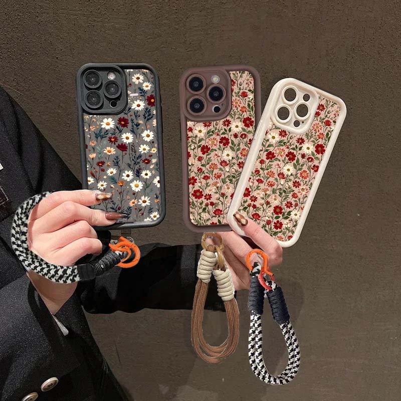 Ốp Điện Thoại Hoa Cho Motorola Moto G24 G35 G14 G52 G84 G05 G34 G75 GPlay 2025 G85 G54 Có Dây Đeo Cổ