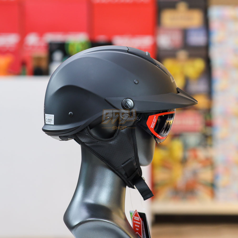 Mũ 1/2 LS2 OF590 Đen Nhám – Kính Âm Tiện Lợi, Mái Che Chắn Nắng, Đạt Chuẩn DOT