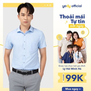 GIẢM 10%⚡ Áo sơ mi nam YODY tay ngắn có túi ngực chất liệu mềm mịn, không nhăn dáng slim fit SNM5005