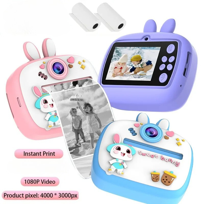 Máy ảnh kỹ thuật số trẻ em In tức thì cho trẻ em Máy ảnh thỏ in nhiệt Máy ảnh in ảnh tức thì Đồ chơi Video