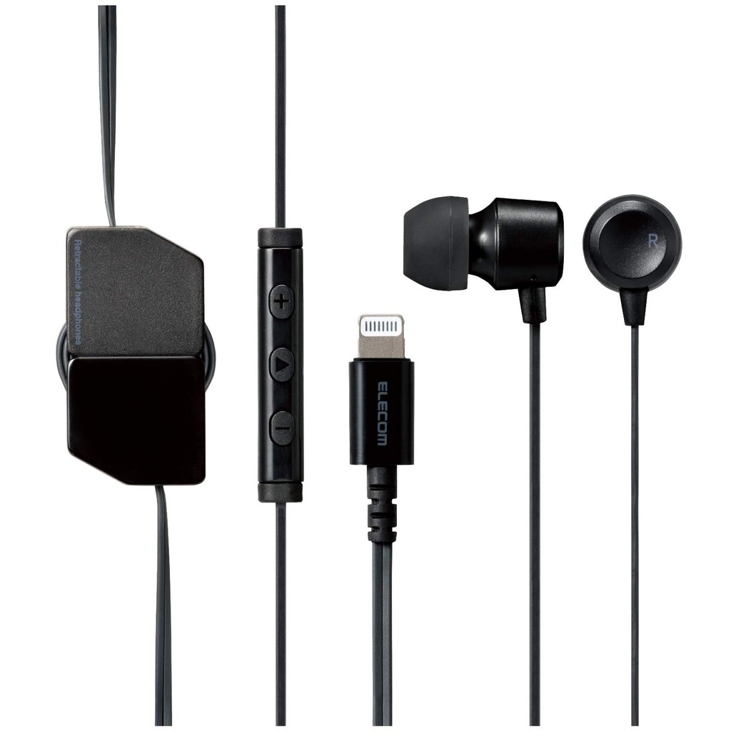 【Direct From Japan】Elecom Stereo Earphones Canal Type Lightning Mic Fast Music Black EHP‑LFR10CMBK