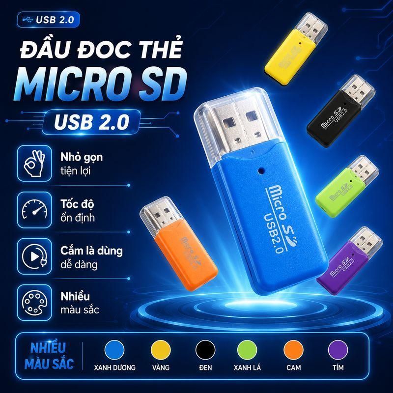 Đầu đọc thẻ nhớ micro SD USB 2.0 hỗ trợ SD2.0, SD/MMC, lý tưởng cho laptop…