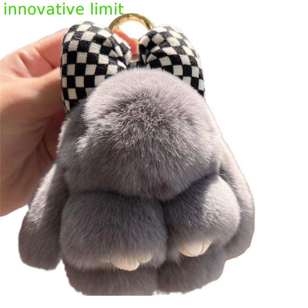 Móc khóa lông thỏ DYRUIZA, Móc khóa thỏ nơ tóc Pompoms, Móc khóa búp bê sang trọng thời trang Móc ch