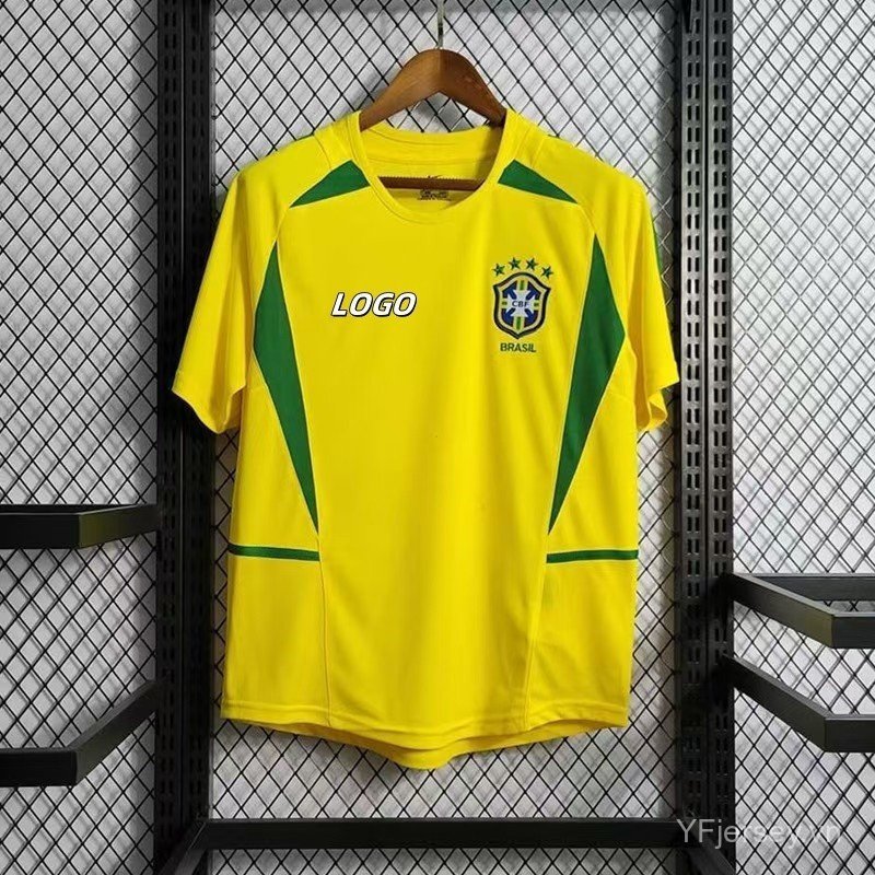 Áo thun bóng đá nam ngắn tay phong cách Retro 2002 Brazil