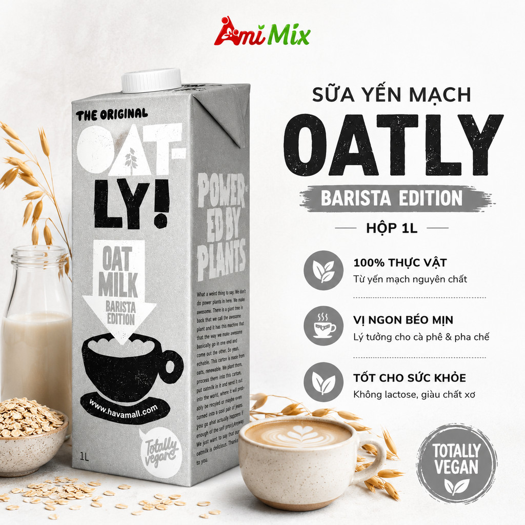 (COMBO)  Sữa Yến Mạch Barista Oatly Hộp 1L Thơm Béo Tự Nhiên, Dễ Tạo Bọt