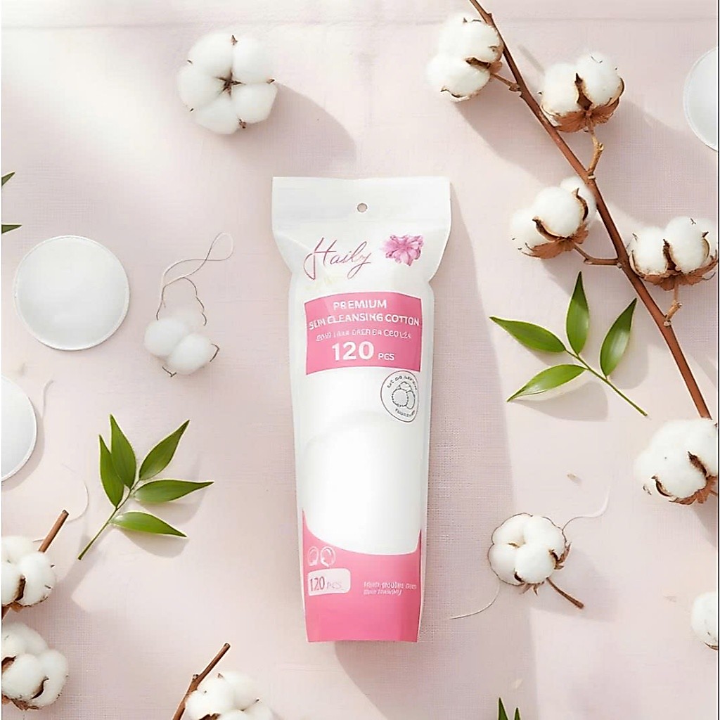 Bông Tẩy Trang Haily 120 Miếng – Mềm Mịn Thấm Hút Tốt, Không Xơ, Dùng Rửa Mặt & Lau Toner Siêu Tiện