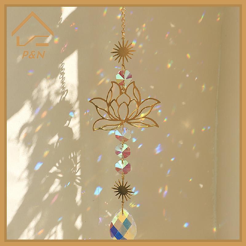 [P & N} Sun Catcher Crystal Lotus Treo Crystal Glass Sun Catcher Trang trí ngoài trời [VN]