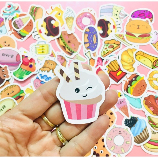 Sticker hình bánh kem 60 ép lụa/ Sticker food xinh dễ thương