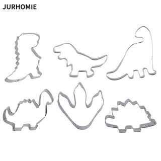 JURHOMIE 1/6 Khuôn cắt bánh quy kim loại hình khủng long, thép không gỉ, DIY khuôn bánh dự tiệc