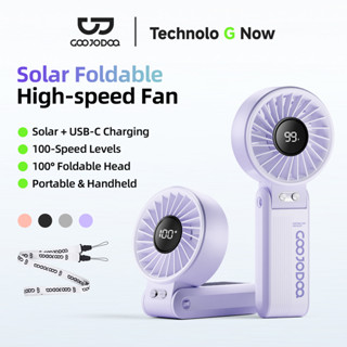 Quạt năng lượng mặt trời tốc độ cao Goojodoq 4000mAh Turbo 100 Quạt cầm tay có thể gập lại 180°