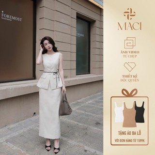 Chân Váy Suông Trắng Dài Xẻ Sau Chất Liệu Line Hàn MACI by MKC MCVCVTR0099 Thời Trang Nữ Thiết Kế Độc Quyền