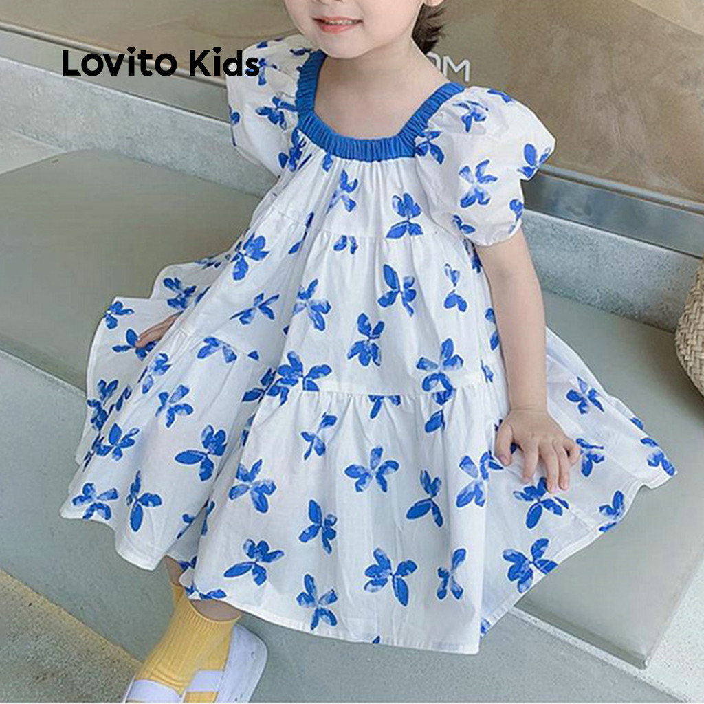 Váy cổ vuông hình bướm xanh-DRNS115BK036