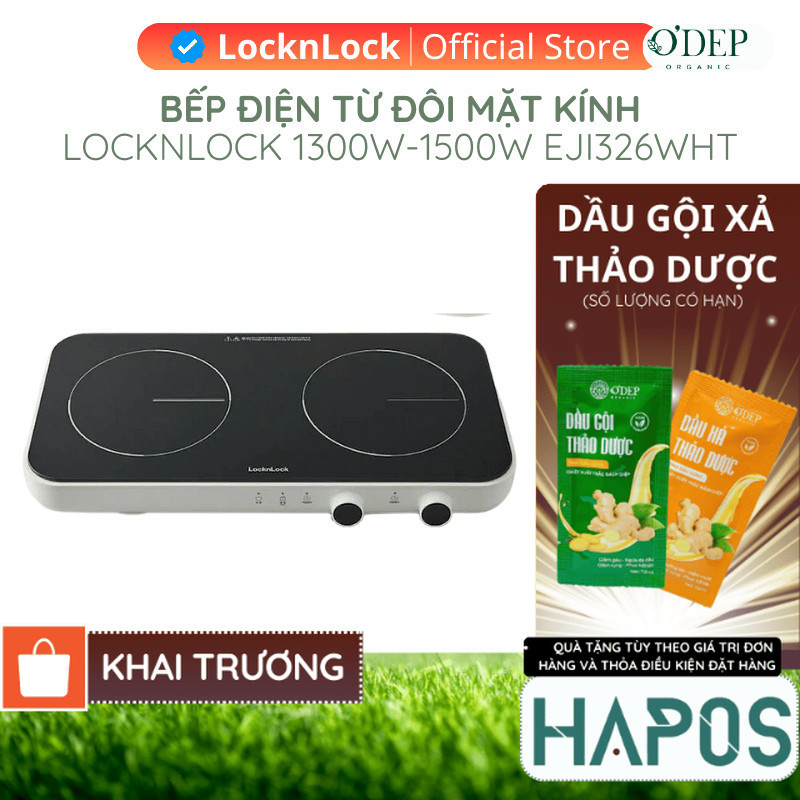 Bếp điện từ đôi LocknLock mặt kính 1300W-1500W Square Double Induction EJI326WHT Màu Trắng - HAPOS H