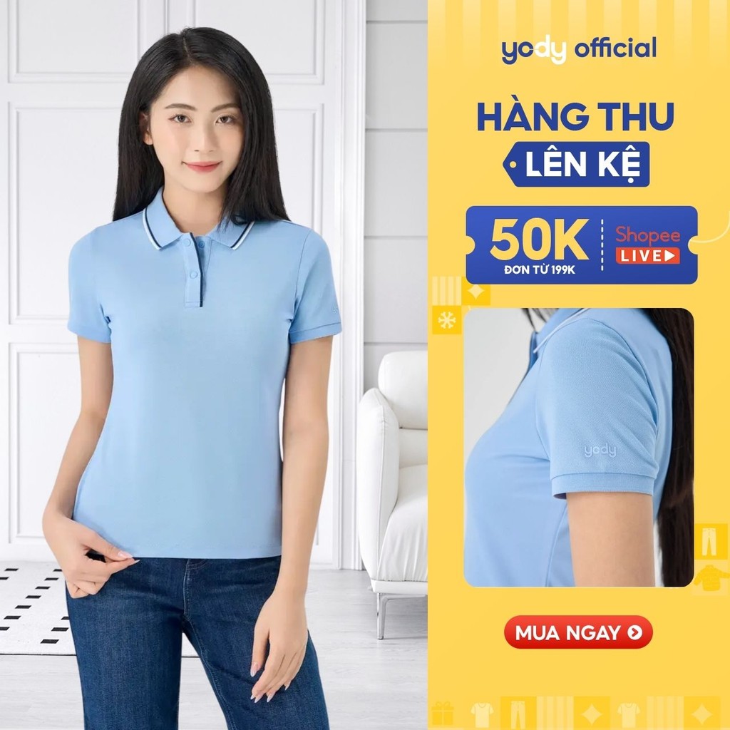[Đồng giá] Áo thun polo nữ YODY Size S dệt tổ ong trụ bo cúc bấm thấm hút mồ hôi APN7012