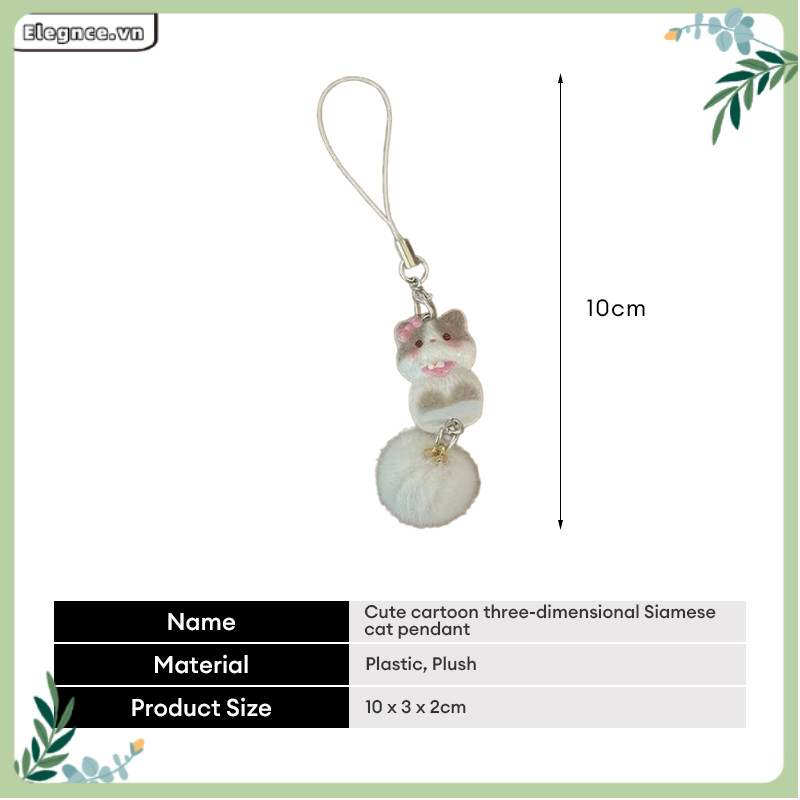 【Elevn】Mặt dây chuyền hình mèo Xiêm 3D hoạt hình dễ thương cho bé gái Dây đeo điện thoại hình trái tim bằng | BigBuy360 - bigbuy360.vn