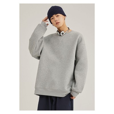 Áo hoodie nam cổ tròn dáng rộng, màu trơn, thoải mái dành cho mùa thu
