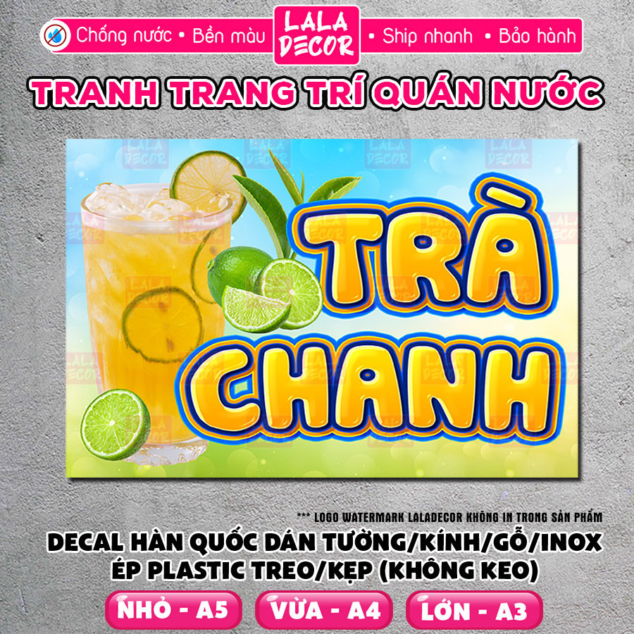 Tranh Dán Tường Trà Chanh Chống Nước 🎀 Decal Trà Chanh Sẵn Keo/Ép Plastic, Decal Trang Trí Quán - F5