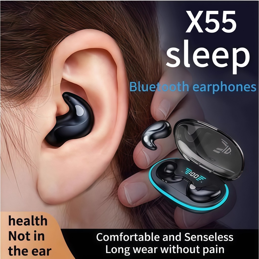 Tai nghe bluetooth ngủ siêu mỏng không dây X55, màn hình pin kỹ thuật số LED, chất lượng âm thanh vòm, hỗ trợ hệ thống Xiaomi và Android