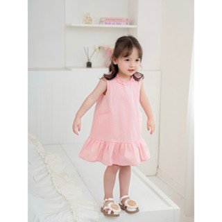  Váy Bé Gái Carrot Hồng Cổ Bèo Nhún Nơ Lưng Đuôi Cá Xinh Xắn Chất Liệu Thô Cotton Thấm Hút Mồ Hôi Tốt 