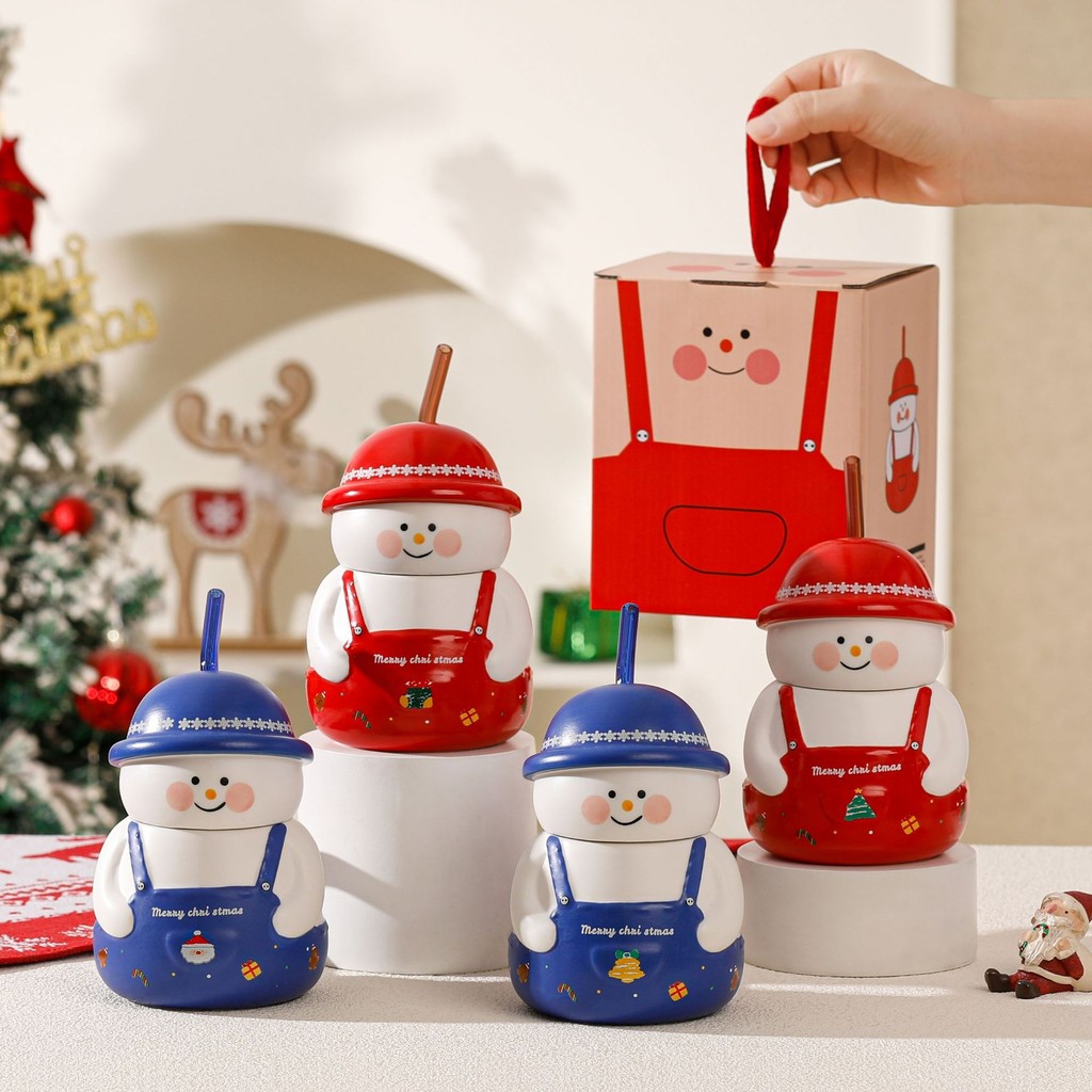 Cute Snowman Mug Couple's Water Cup High Color Value Practical Birthday Gift Ceramic Cup Christmas A