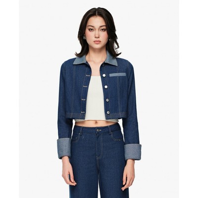 GIGI - Áo khoác denim nữ cổ bẻ tay dài phom croptop_G1603O242610-57