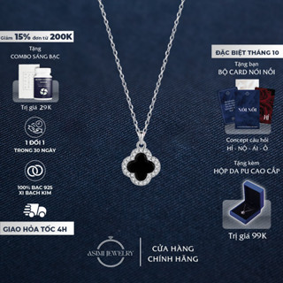 Dây chuyền mặt đá cỏ 4 lá Asimi, Dây chuyền bạc Ý S925 sáng bền màu xi bạch kim Lucky Line DC39