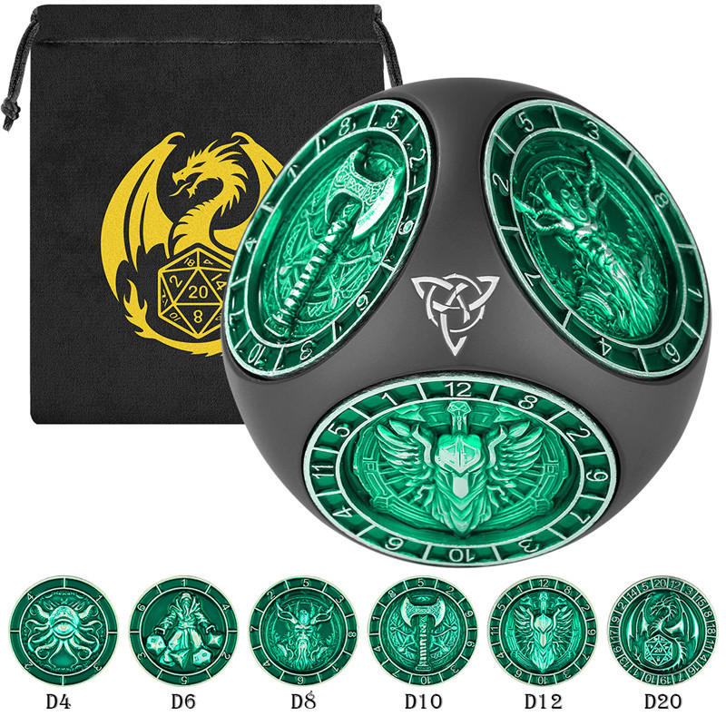Creative Metal Turnable Dice with Six Different Pattern 7-in-1 Rotating Dice for DND Tabletop Board 