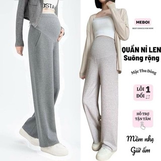   Mềm Ấm  Quần Bầu Nỉ Len Lông Thỏ Loại Đẹp Mặc Thu Đông ống Suông có đáp đỡ bụng siêu co giãn NI502 