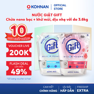 Nước giặt GIFT chứa nano bạc+ khử mùi, dịu nhẹ với da 3.6Kg
