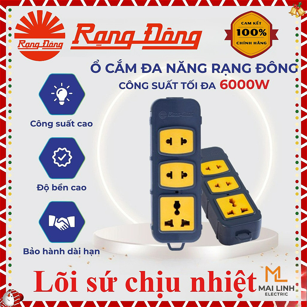 (Rạng Đông) Ổ cắm điện đa năng công suất cao 6000W (Không Dây) - Siêu chịu tải - Lõi sứ chịu nhiệt -