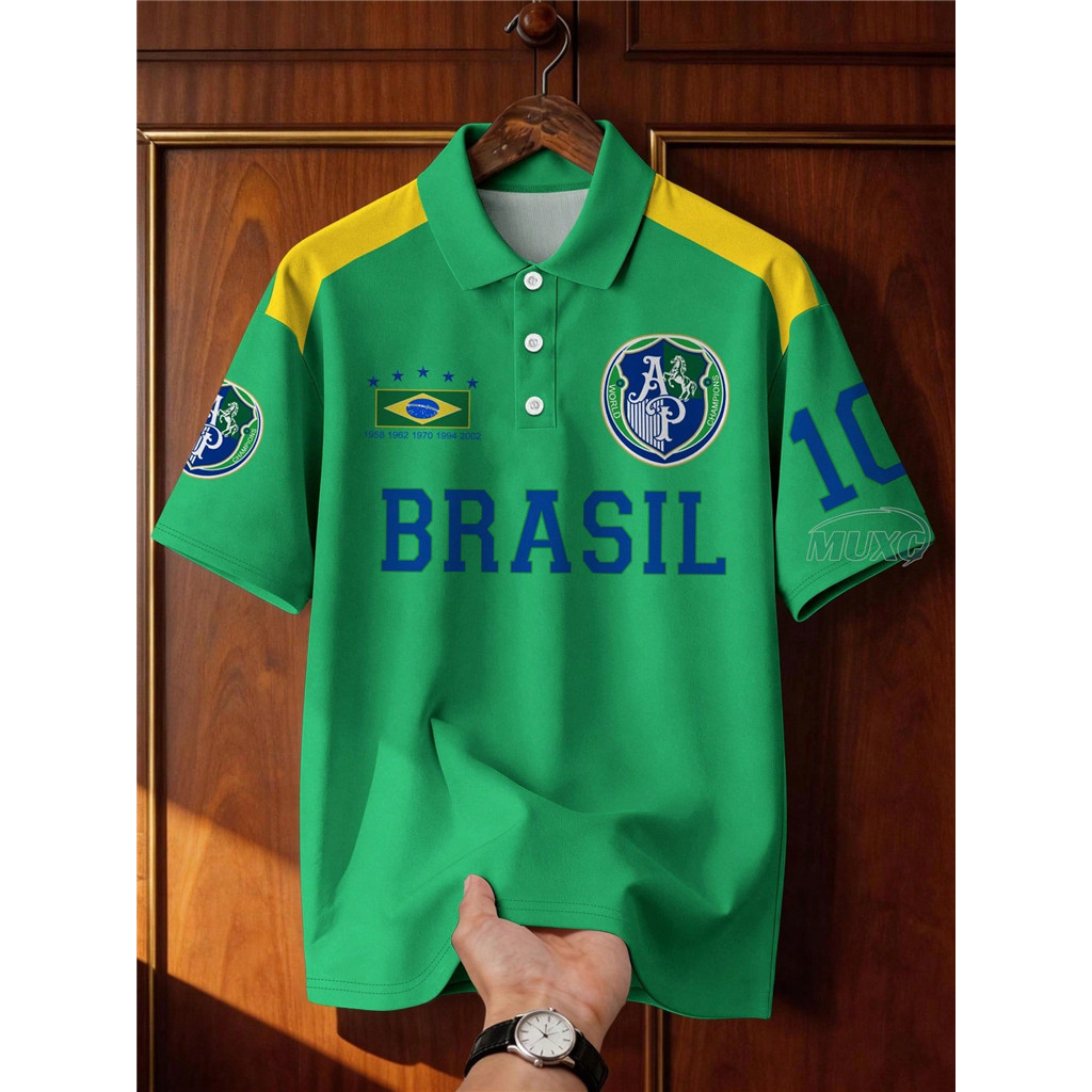 Neymar Brazil Neymar #10 Jersey 2026 World Cup Vàng Xanh Polo Unisex Bóng Đá Thể Thao Hàng Ngày Mặc