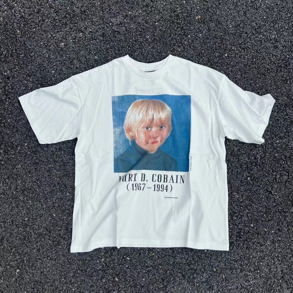 XXOI Nirvana Nirvana band Kurt Cobain childhood portrait print vintage distressed couple's short-sle