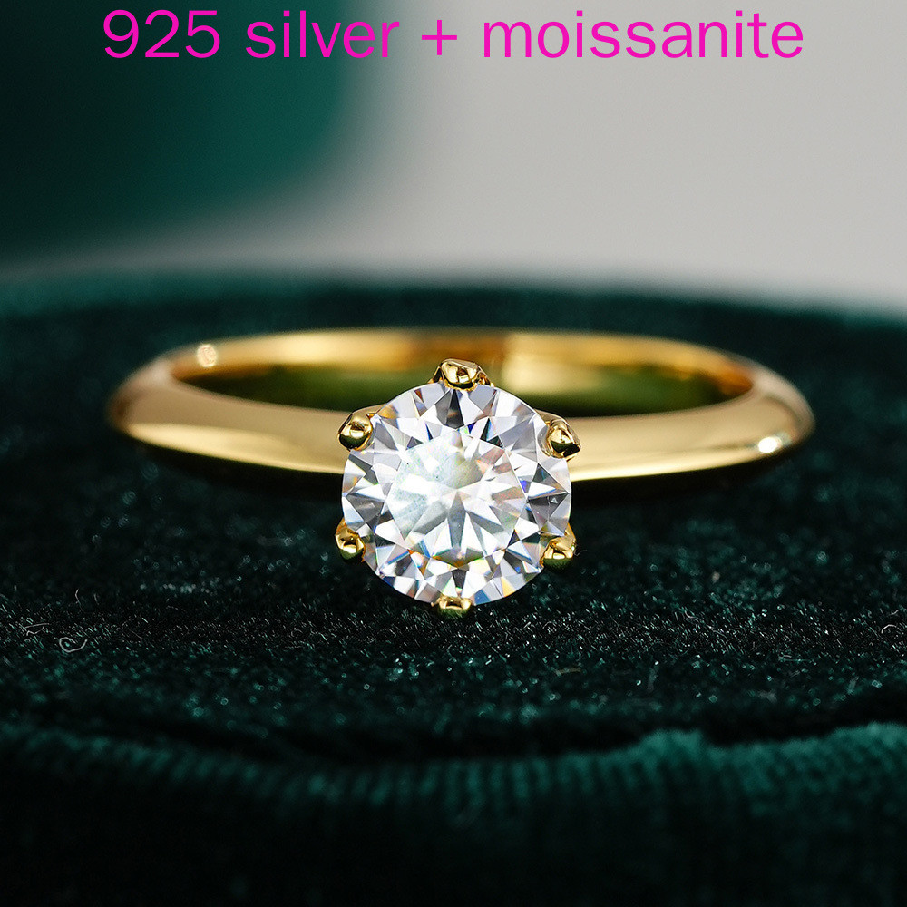 S925 Bạc Moissanite Nhẫn Nữ Nhẫn Cưới Sáu Móng Nhẫn 6.5mm Tròn 1ct Một Carat Moissanite