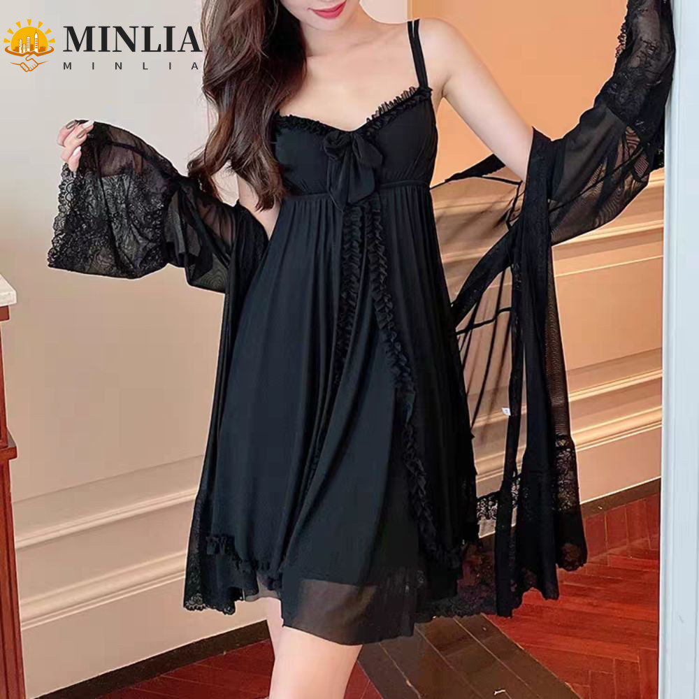 Bộ Váy Ngủ MINLIA Suspender, Váy Ngủ Nữ Ruffle Không Tay Váy Ngủ, Đồ Ngủ Thường Ngày Homewear Ren Nơ